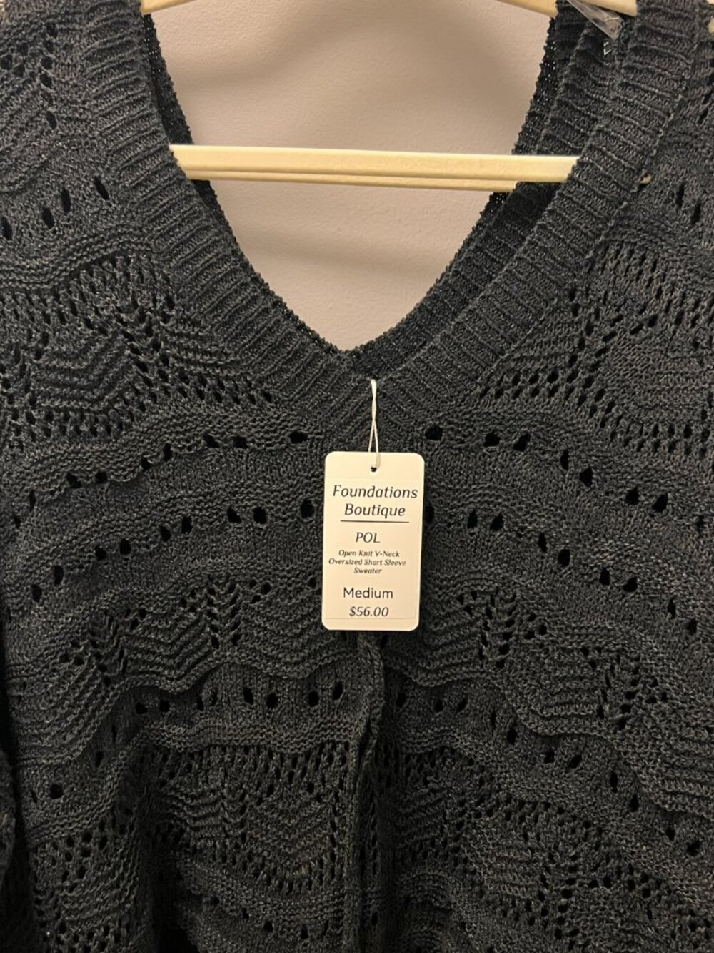 NWT POL Open Knit V-Neck Oversized Sweater Top – Black (M/L) - Picture 6 of 7